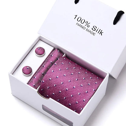 100% Silk Men’s Tie Gift Set - Classic 7.5cm Striped Floral Necktie with Handkerchief for Office, Party & Wedding Formal Wear