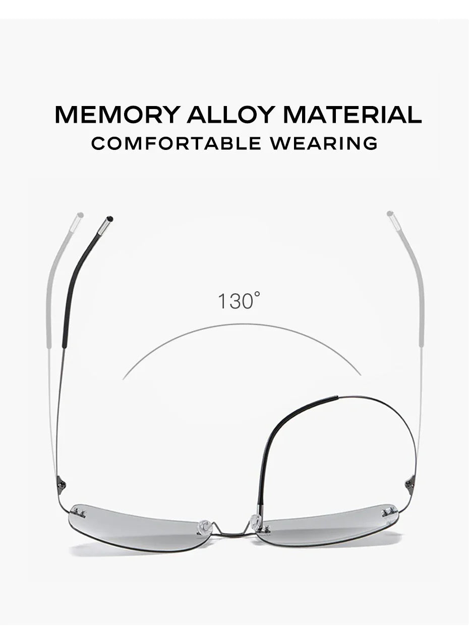 CAPONI Square Photochromic Polarized Sunglasses for Men - Rimless, Classic Design, UV400 Protection Eyewear (BS7467)