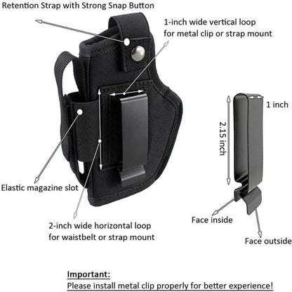 Tactical Ambidextrous Gun Holster - IWB & OWB Concealed Carry Holster with Magazine Pouch