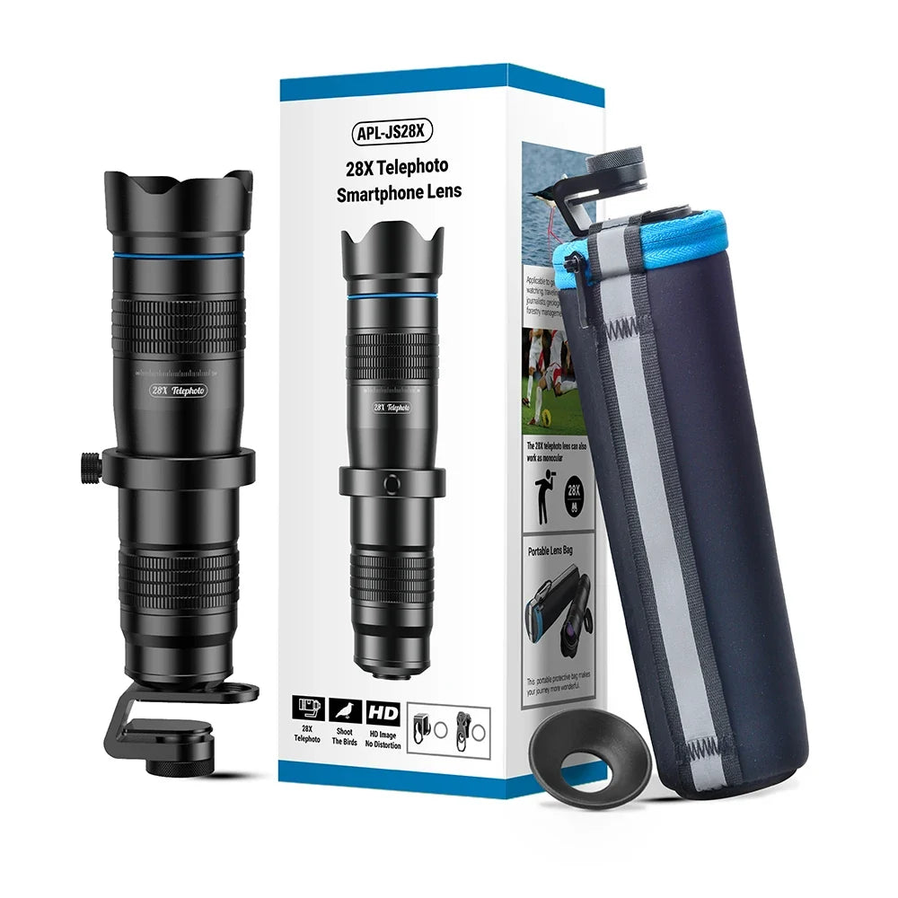 APEXEL 28X Telephoto Phone Lens - HD Smartphone Camera Zoom Monocular with Mini Selfie Tripod