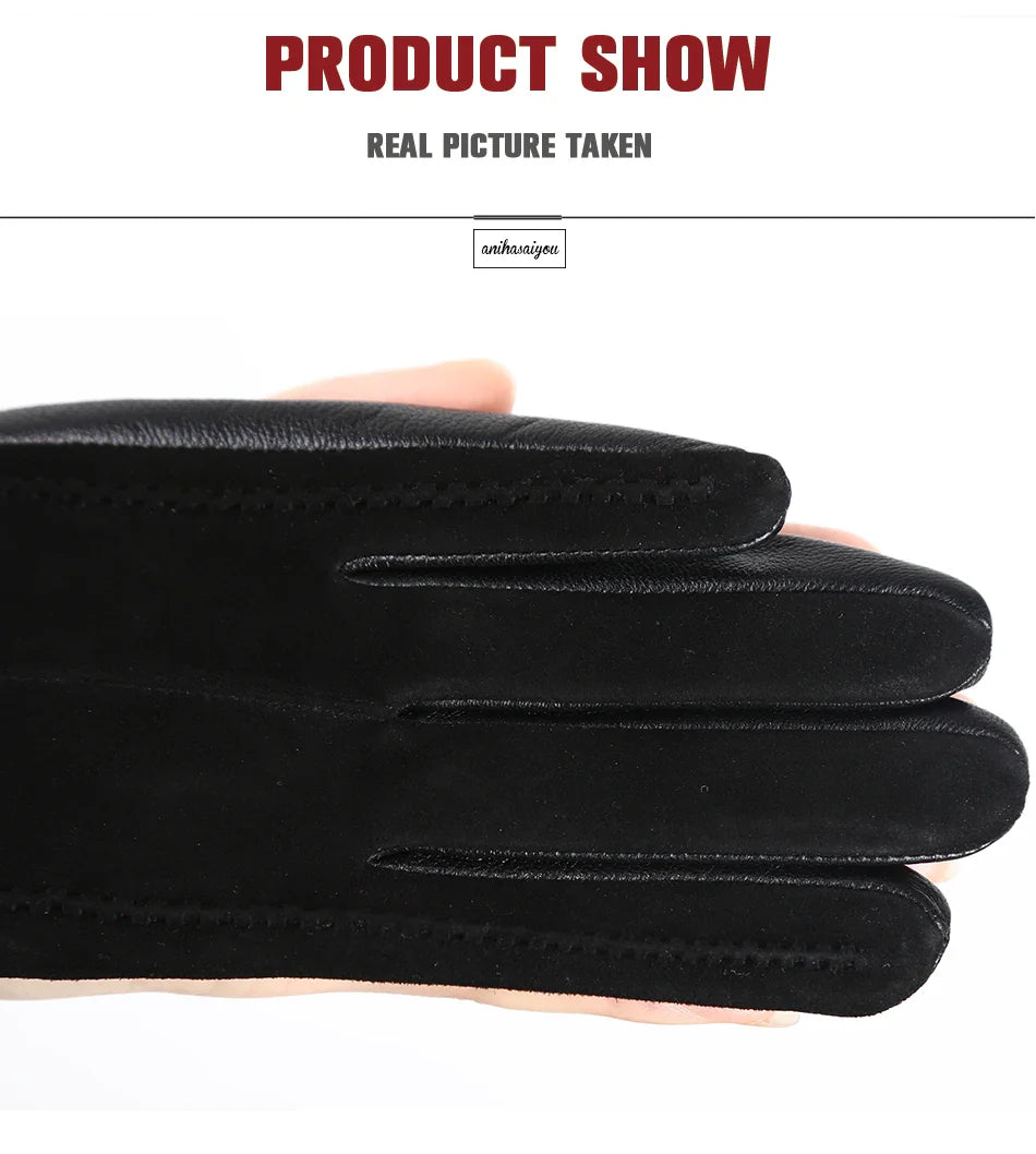 Women’s Winter Touch Gloves – 50% Genuine Leather & 50% Suede, Colorful Warm Leather Gloves