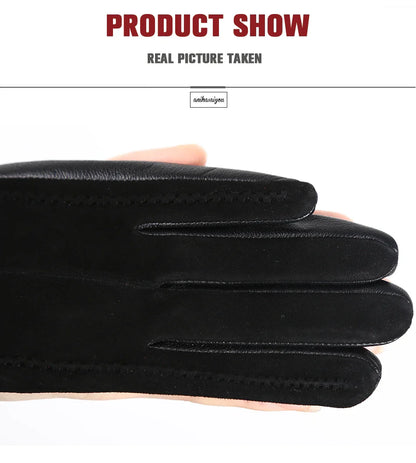 Women’s Winter Touch Gloves – 50% Genuine Leather & 50% Suede, Colorful Warm Leather Gloves