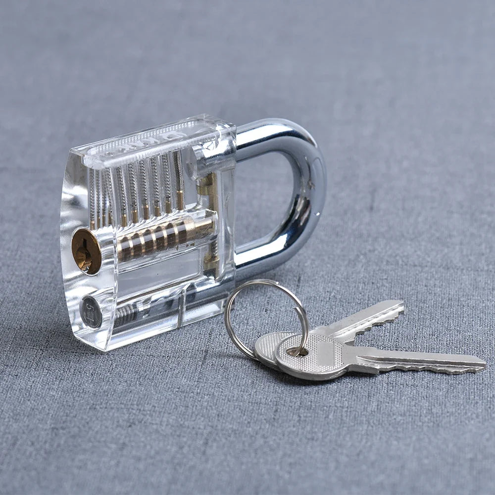 KAK Transparent Practice Lock Set - Cutaway Padlock Training Kit with Key Extractor Locksmith Tools
