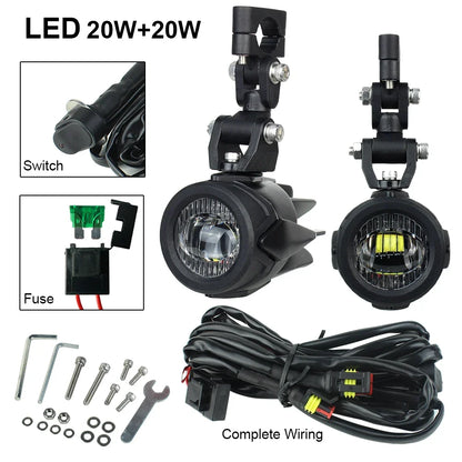 40W Motorcycle Auxiliary Fog Lights - Upgrade 6000K Bright LED Driving Lamps for BMW R1200GS F800GS F700GS F650 K1600