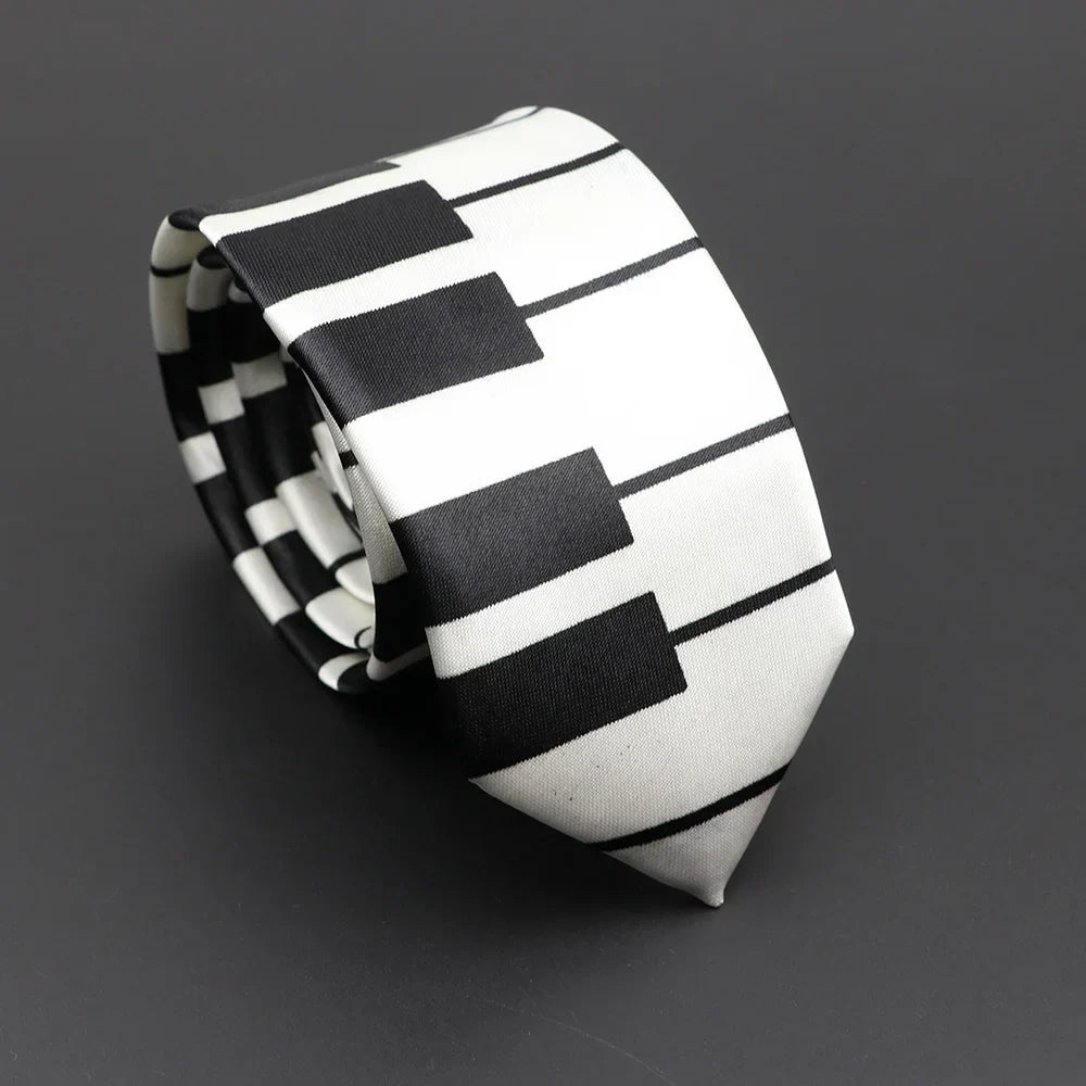 Musical Notes Slim Necktie - Silky Piano & Guitar Print Tie for Men & Women, Elegant Fashion Gift