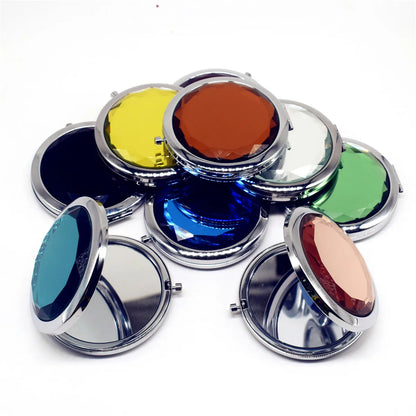 Luxury Crystal Folding Makeup Mirror - Portable Round Gold & Silver Pocket Compact Mirror, Personalized Beauty Gift