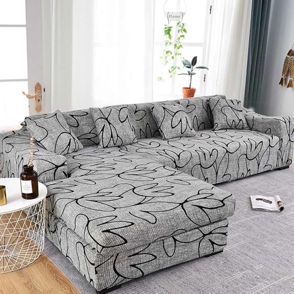 Stretch Sofa Cover - Printed Elastic Slipcover for L-Shaped Corner Couch, Living Room 1/2/3/4 Seat Protector
