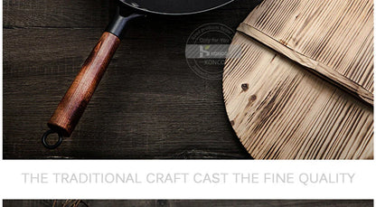 Konco 32cm Pure Cast Iron Wok – Non-Coated Chinese Wok Pan for Gas & Induction Cookers