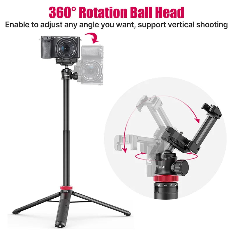 Ulanzi MT-44 1.46M Extendable Selfie Stick Tripod - with Phone Clamp for Cameras, Cellphones - Compatible with Samsung, iPhone, Huawei, Xiaomi