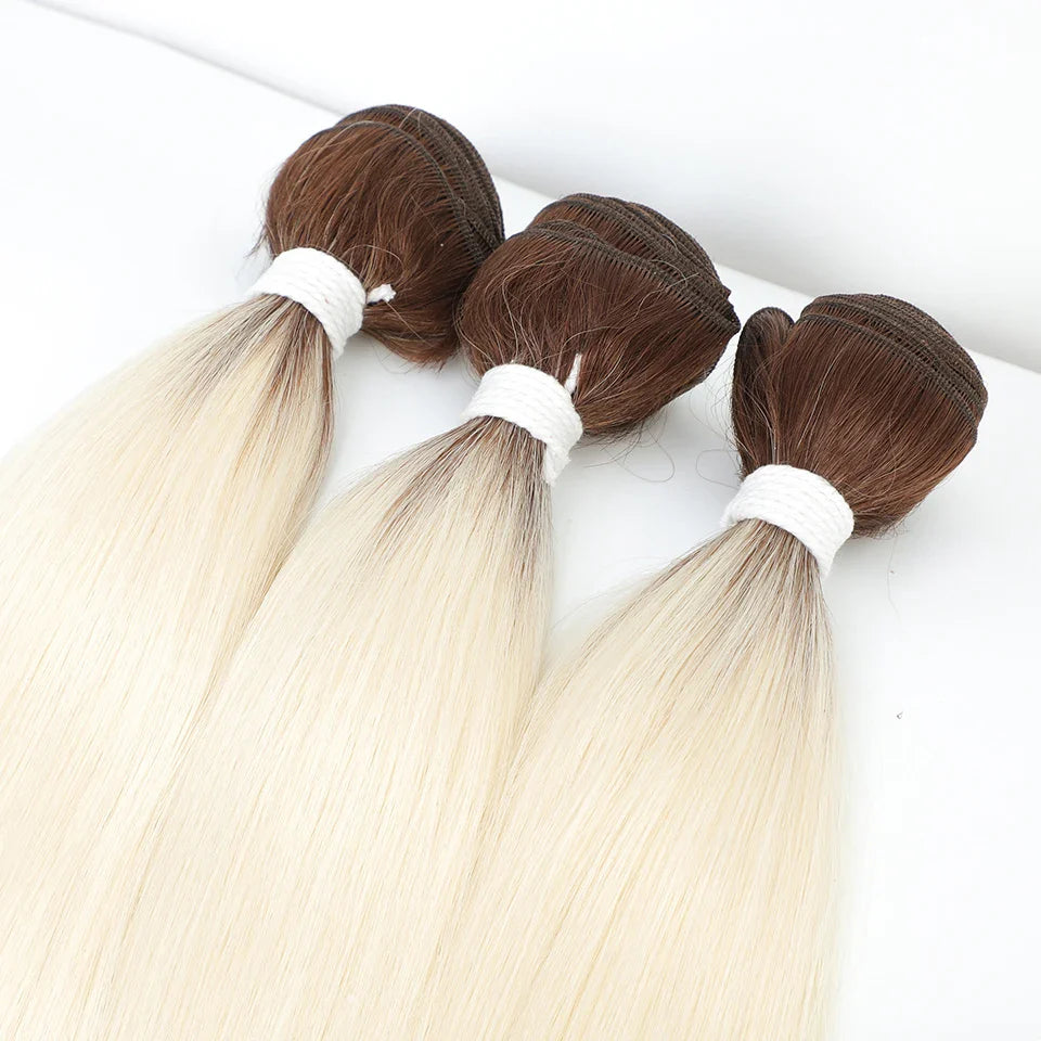 26" Ombre Straight Synthetic Hair Extensions – Smooth Weaving, Full Blue Hair Bundles from Root to End