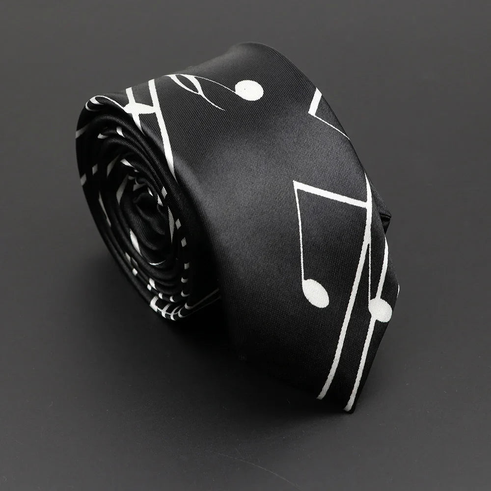 Musical Notes Slim Necktie - Silky Piano & Guitar Print Tie for Men & Women, Elegant Fashion Gift