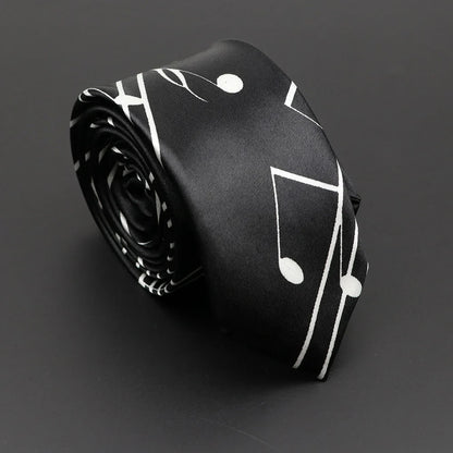 Musical Notes Slim Necktie - Silky Piano & Guitar Print Tie for Men & Women, Elegant Fashion Gift