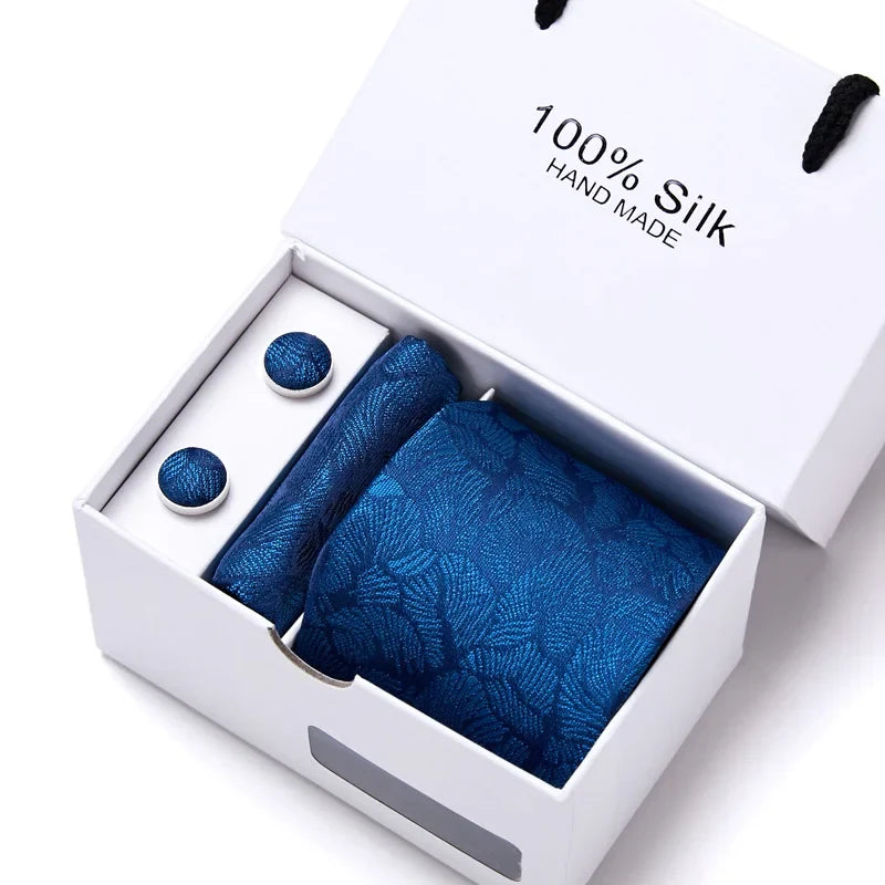 100% Silk Men’s Tie Gift Set - Classic 7.5cm Striped Floral Necktie with Handkerchief for Office, Party & Wedding Formal Wear