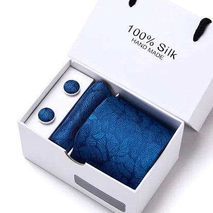 100% Silk Men’s Tie Gift Set - Classic 7.5cm Striped Floral Necktie with Handkerchief for Office, Party & Wedding Formal Wear
