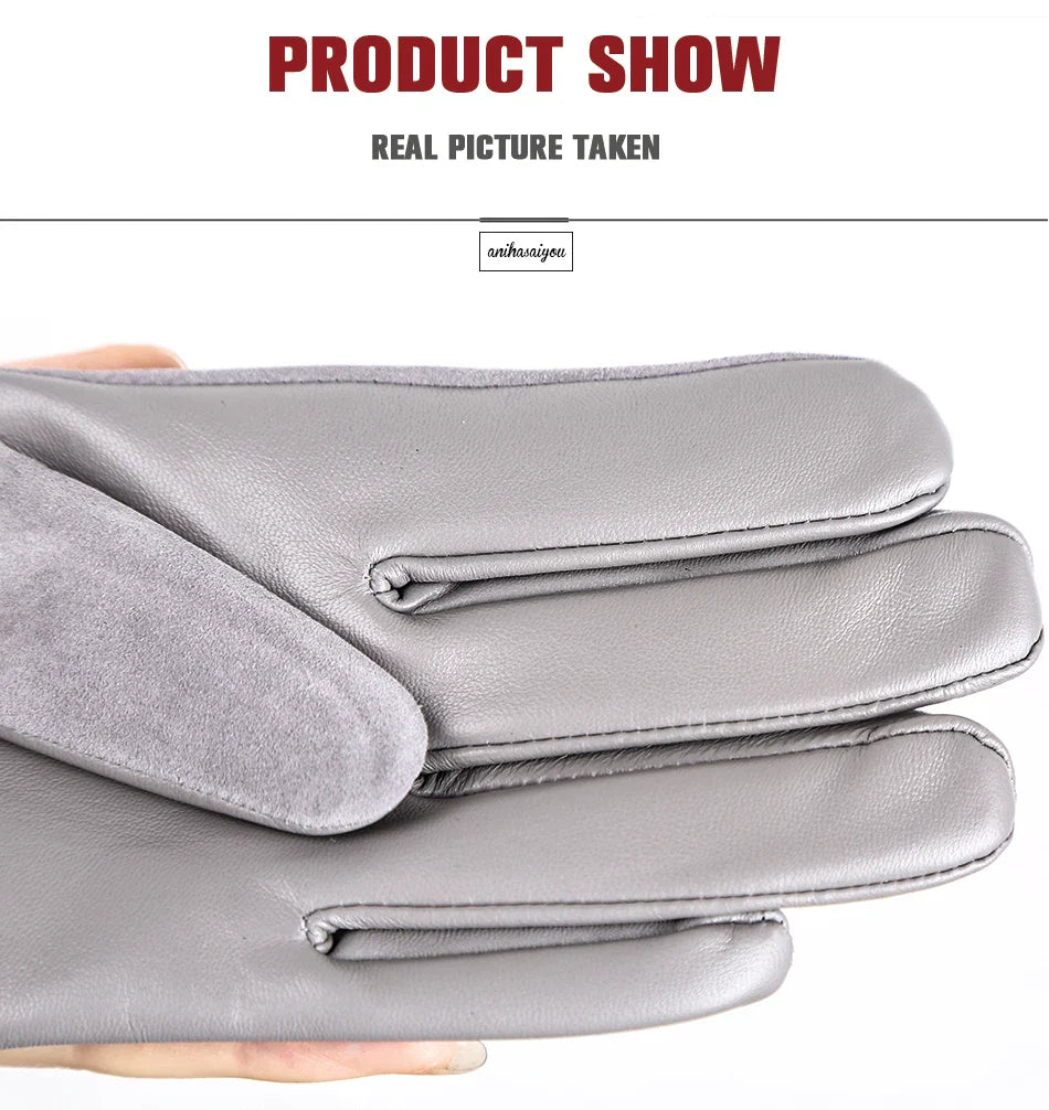 Women’s Winter Touch Gloves – 50% Genuine Leather & 50% Suede, Colorful Warm Leather Gloves