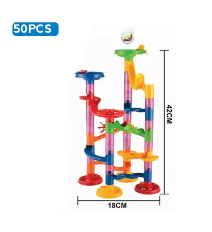 DIY Marble Run Race Track Set - 3D Maze Ball Roller Building Blocks Toy for Kids Creative STEM Play