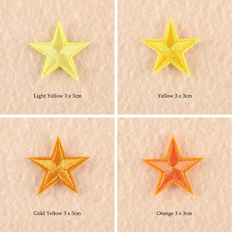 Stars Embroidered Iron-On Patches – Gold, Silver & Colorful Appliqué Stickers for Clothing, Jackets, Bags & DIY Craft Decoration