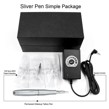BMX Permanent Makeup Tattoo Pen - Professional Digital Dermograph Machine Set with Cartridges for Eyebrow & Lip Tattoo