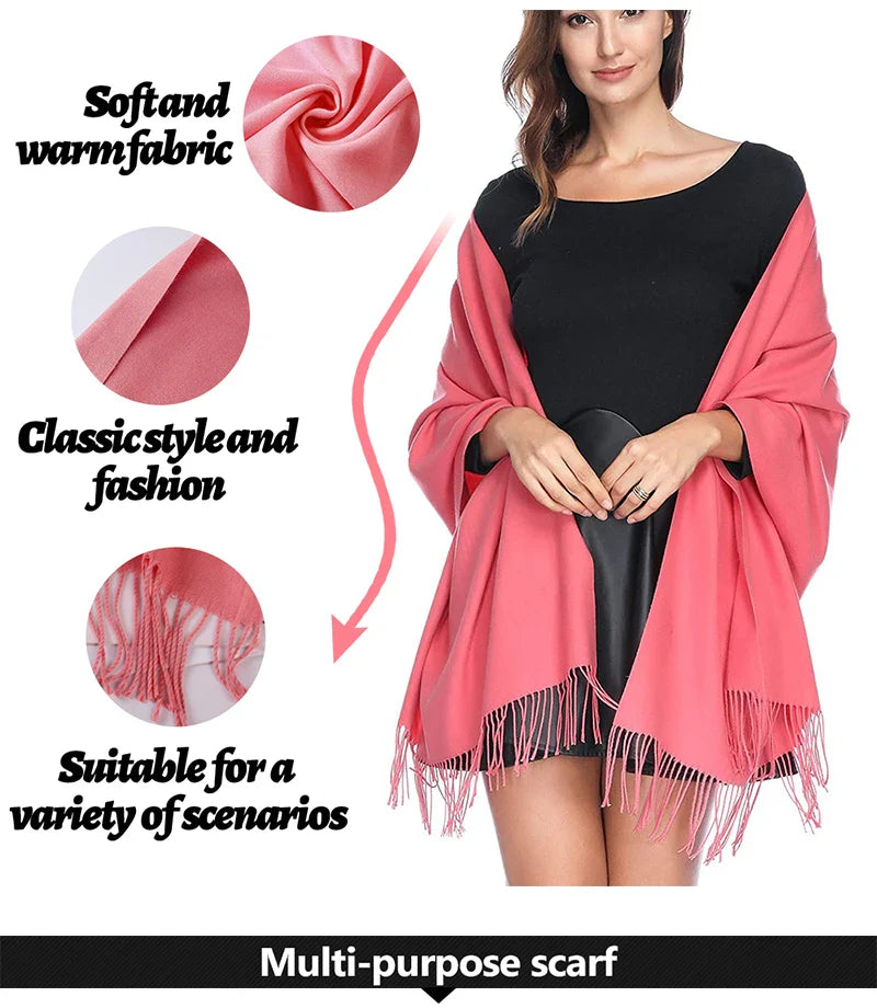 Desgine Solid Cashmere Scarf – Warm Autumn Winter Shawl Wrap with Tassels, Unisex Pashmina for Women and Men 2024