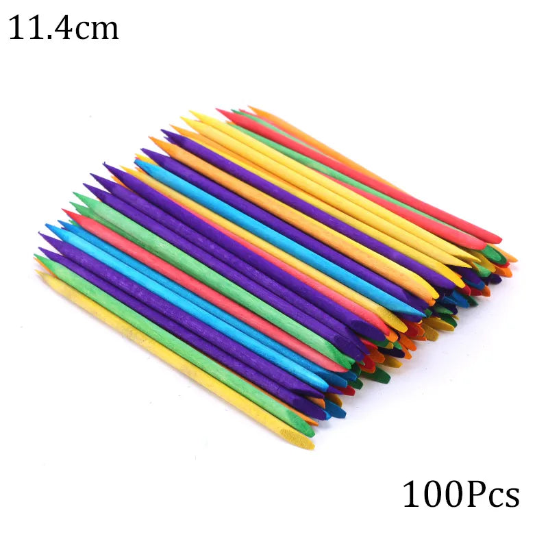 100/50PCS Orange Wood Nail Art Sticks - Cuticle Pusher, Rhinestone Remover & Manicure Pedicure Care Tools