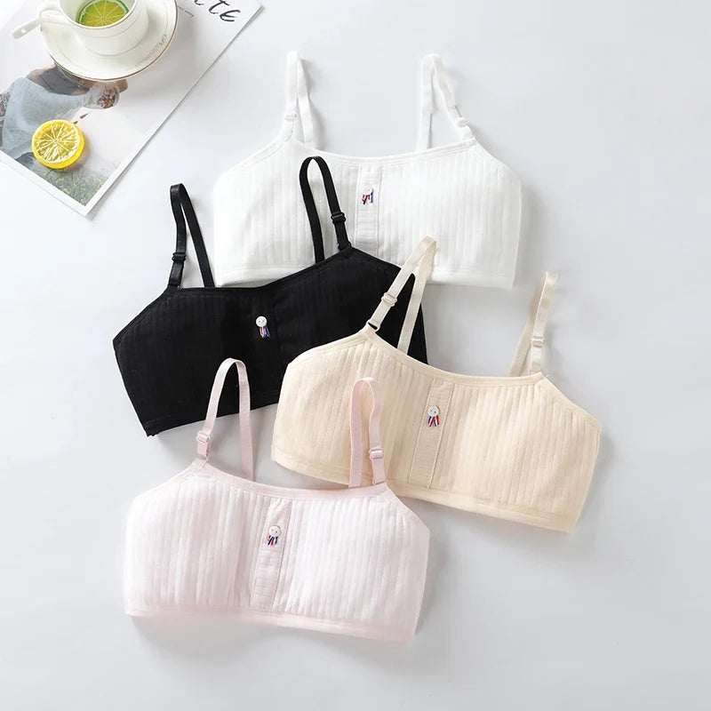 4Pcs Girls Cotton Training Bra Set - Wireless Puberty Underwear Vest Camisole for Kids & Teenage Girls