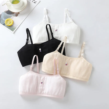 4Pcs Girls Cotton Training Bra Set - Wireless Puberty Underwear Vest Camisole for Kids & Teenage Girls