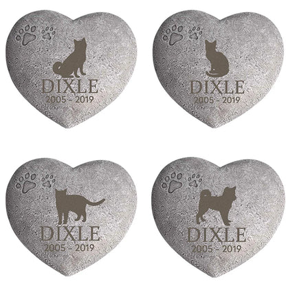Personalized Pet Memorial Stone – Heart-Shaped Dog & Cat Grave Marker with Paw Design, 1-24 Patterns for Garden Tombstone