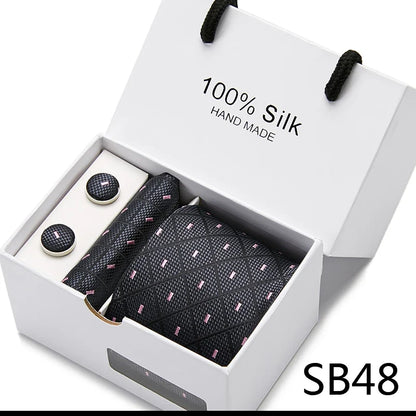 100% Silk Tie Gift Set - Classic Striped Wedding Necktie with Handkerchief for Men