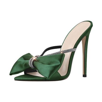Women’s Crystal Butterfly Mules - Pointed Toe Slip-On High Heel Sandals for Wedding & Party Wear