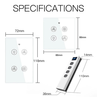 WiFi RF Smart Ceiling Fan Light – 2/3 Way Control, Speed Control, Smart Life/Tuya App, Alexa & Google Home Compatible