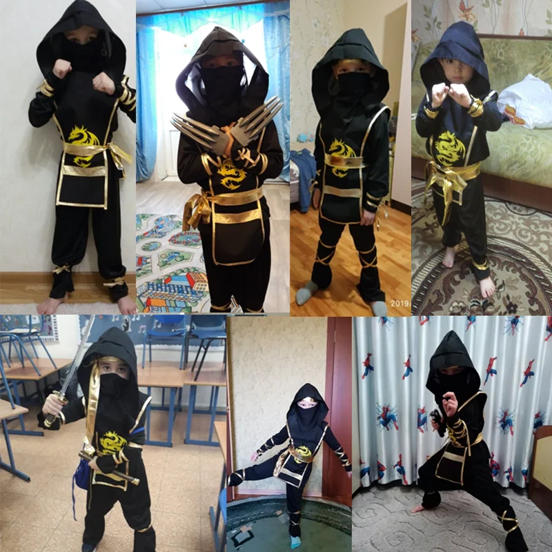 Kids Black Ninja Costume Set — Anime Samurai Outfit with Mask & Fighting Toy for Holidays & Gifts
