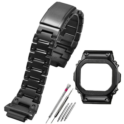 V4.0 Stainless Steel Watch Band & Bezel Kit - Metal Case Strap Replacement for Casio G-Shock DW5600 GW-B5600 DW-5030 Series