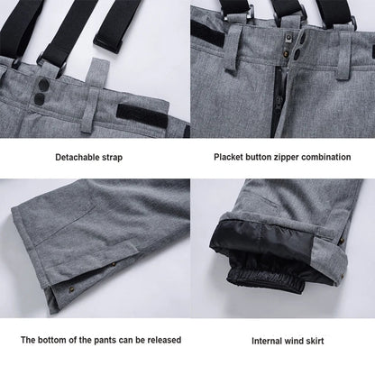 Men & Women Winter Ski Pants – Windproof Waterproof Snowboard Suspender Trousers Thick Warm Plus Size
