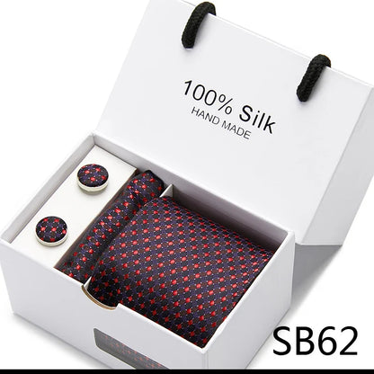 100% Silk Tie Gift Set - Classic Striped Wedding Necktie with Handkerchief for Men