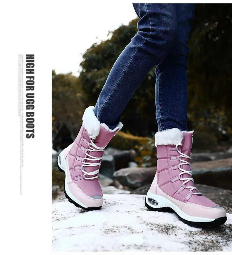 Women’s Waterproof Winter Snow Boots – Warm Plush Fur, Non-Slip Outdoor Platform Ankle Boots