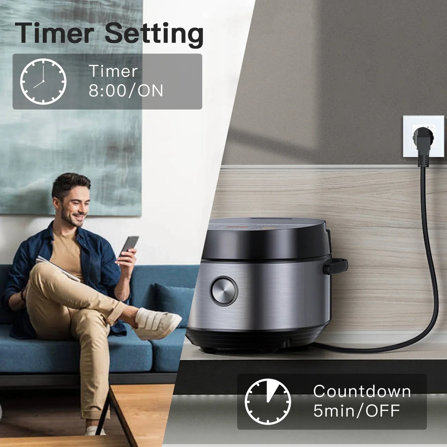 Bseed Smart WiFi Socket – EU Standard Intelligent Outlet, Compatible with Tuya App, Google & Alexa, Timer Function Home Improvement Plug