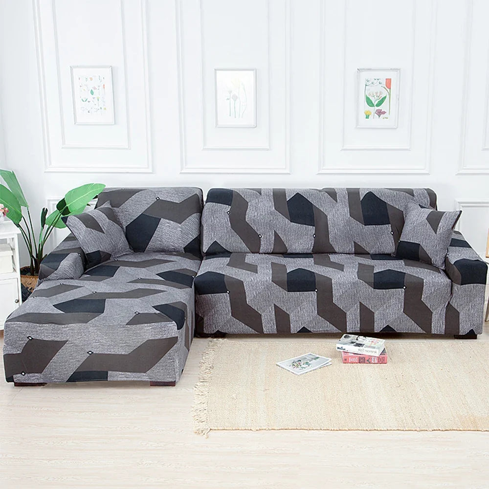 Stretch Sofa Cover - Printed Elastic Slipcover for L-Shaped Corner Couch, Living Room 1/2/3/4 Seat Protector