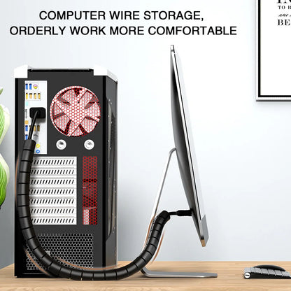 2M Flexible Spiral Cable Protector - 16/10mm Wire Organizer Tube for Computer Cords, Cable Management Clip Tool