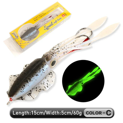 ZUKIBO Soft Squid Fishing Lure - Luminous UV Octopus Jig Bait for Deep Sea Boat Trolling