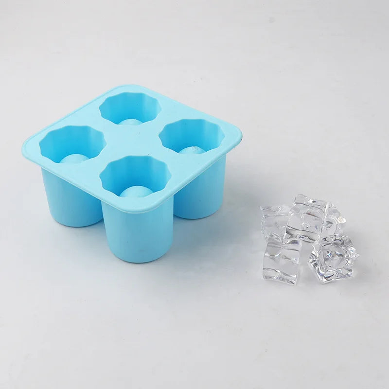 Silicone Ice Cube Mold – 4-Hole Round Press Ice Block Maker for Whiskey, Beer & Drinks | Reusable Cup-Shaped Ice Tray Kitchen Tool