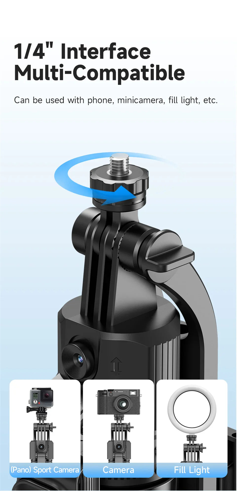C17 360° Auto-Rotation Monopod – AI Tracking Tripod with Bluetooth Shutter, Fill Light & Wireless Selfie Stick for Phones