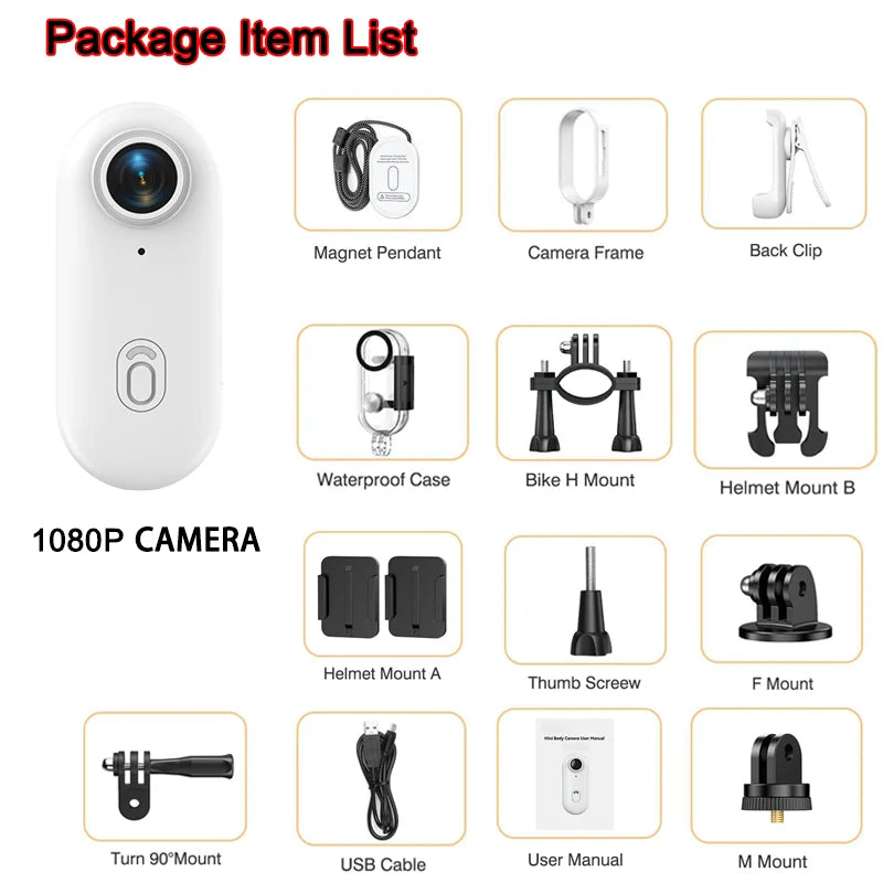 4K Bodycam Action Camera — Mini Full HD Sports Bike & Motorcycle Helmet/Handlebar Camera with WiFi and Long-Lasting Battery