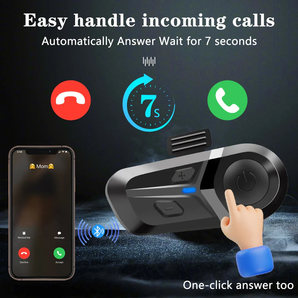 Bluetooth 5.3 Wireless Motorcycle Helmet Headset - Waterproof Earphone with Hands-Free Call & Music Player for Moto Helmet