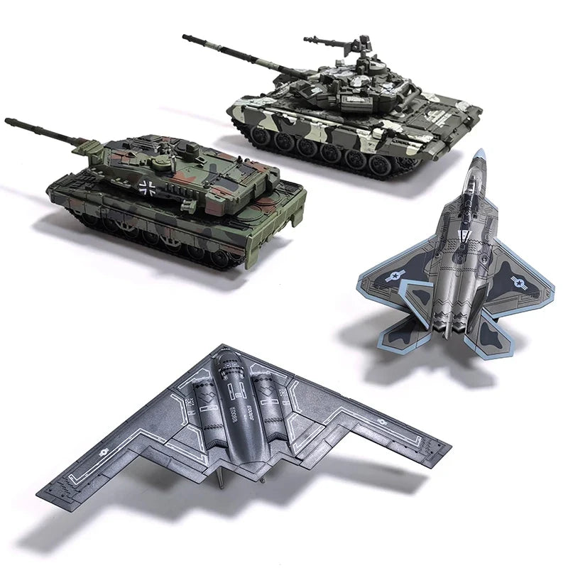 Military Building Blocks Set - F-22 F-14 Fighter Jets & Leopard 2A7 M1A2 T-90 Tank Model Toys for Boys Gifts