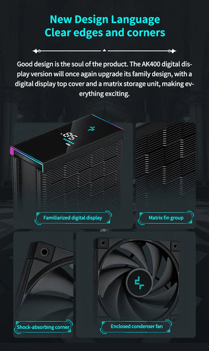 DeepCool AK500S Digital CPU Cooler – 240W TDP, 5 Heat Pipes, LED Display, Compatible with LGA1700/1200/115X, AM4/AM5