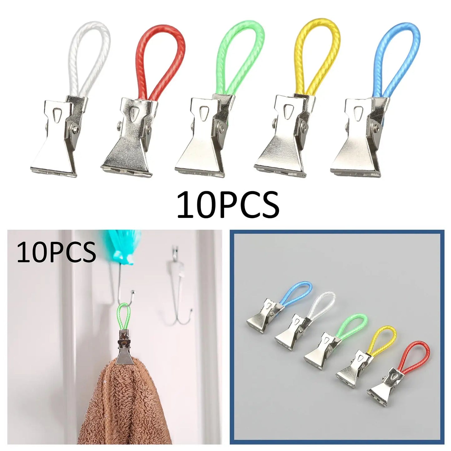 10pcs Metal Towel Clips - Hanging Loop Clip Hangers for Kitchen & Bathroom Organization