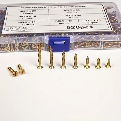 520-Piece Countersunk Self-Tapping Screws Set - M3.5 Colorful Phillips Head Screws for Home, Furniture & Industrial Use