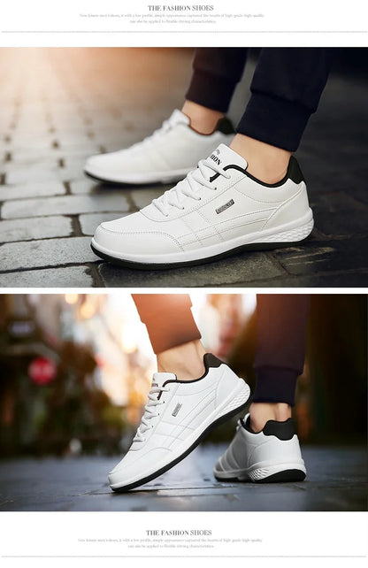 MAEDEF Men's Leather Sneakers – Waterproof, Comfortable Lace-Up Casual Footwear, Vulcanized Shoes