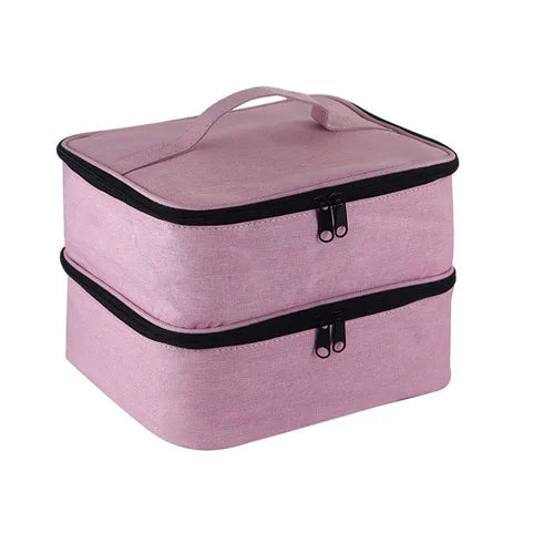 Nail Polish & Essential Oil Storage Bag – Portable Double-Layer Cosmetic Organizer with 30 Compartments