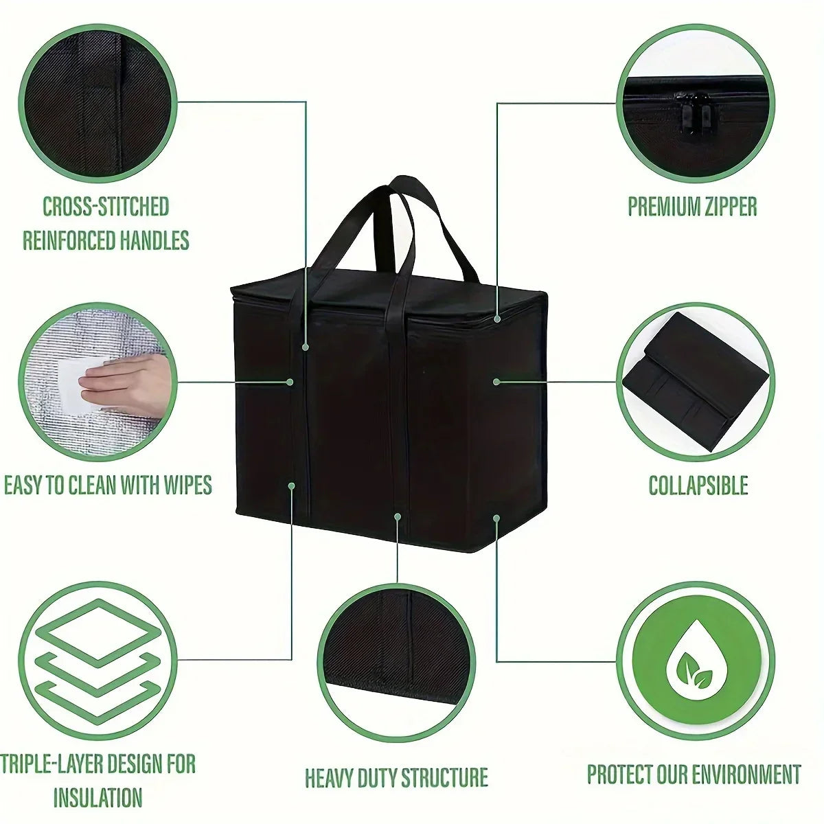 XL/Large Insulated Cooler Bag — Keep Food Hot & Cold for Hours, Grocery Tote, Pizza Warmer, Lightweight & Durable with Zipper